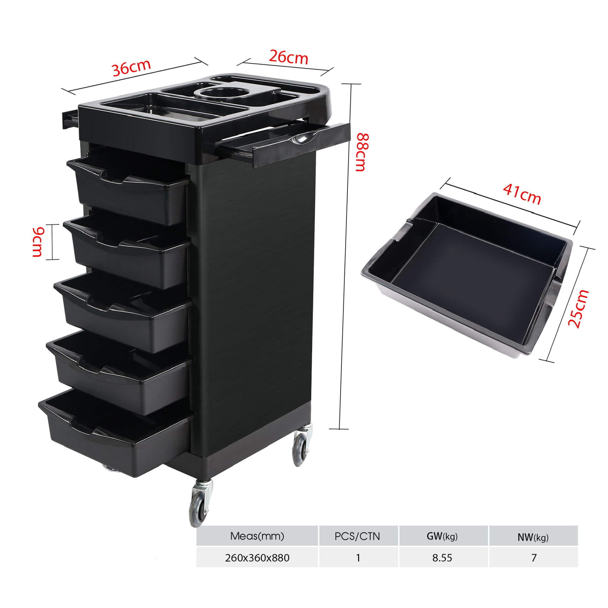 SalonPro Classic 5-Drawer Trolley with Side Trays 2 SalonPro Classic 5-Drawer Trolley with Side Trays - Imagen 2