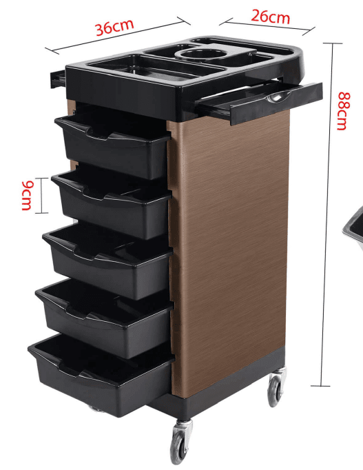 SalonPro Classic 5-Drawer Trolley with Side Trays 1 Carrito clásico de 5 cajones con bandejas laterales SalonPro