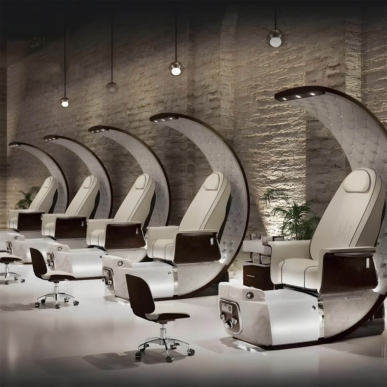 Royal Crescent Canopy Pedicure Throne with Luxury Marble Base & Technicians Stool 3 34006-2